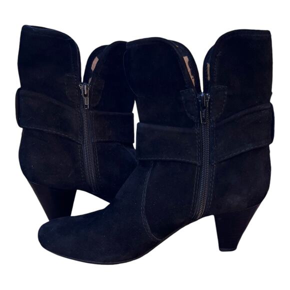 Vaneli Black Suede Heeled Ankle Bootie Zip Close Buckle Accent Animal Print Sz7N - Picture 6 of 14